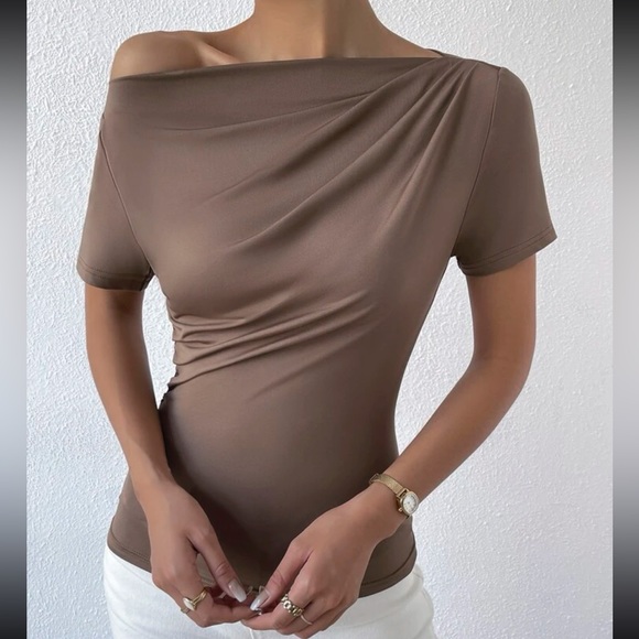 Boho black off shoulder ruched top - Picture 11 of 12